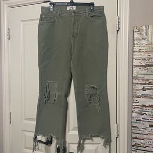 We the Free Free people Olive Green wide Straight-Leg Distressed Jeans